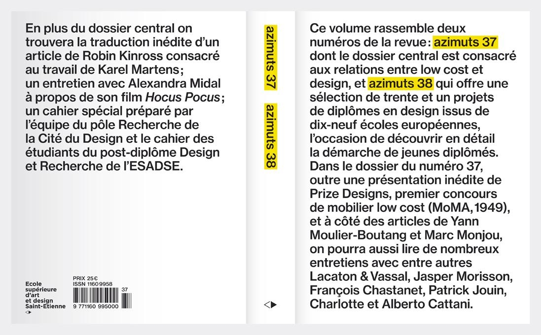 Visuel de la couverture AZIMUTS #37-38 © Post-diplôme Design & Recherche