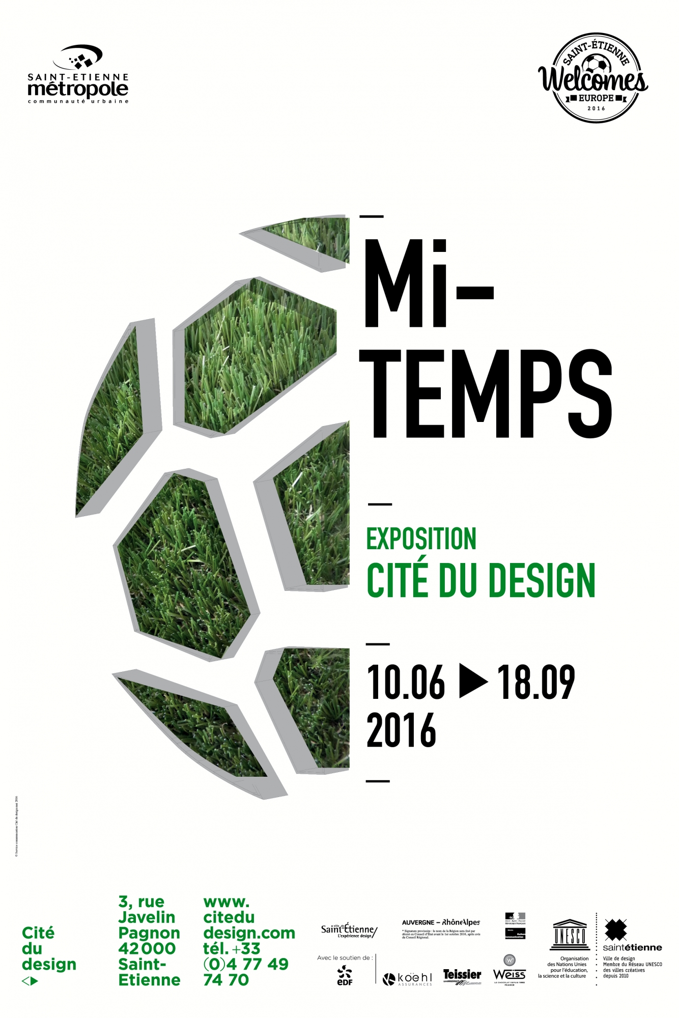 Affiche de la nouvelle exposition de la Cité du design "Mi-temps"