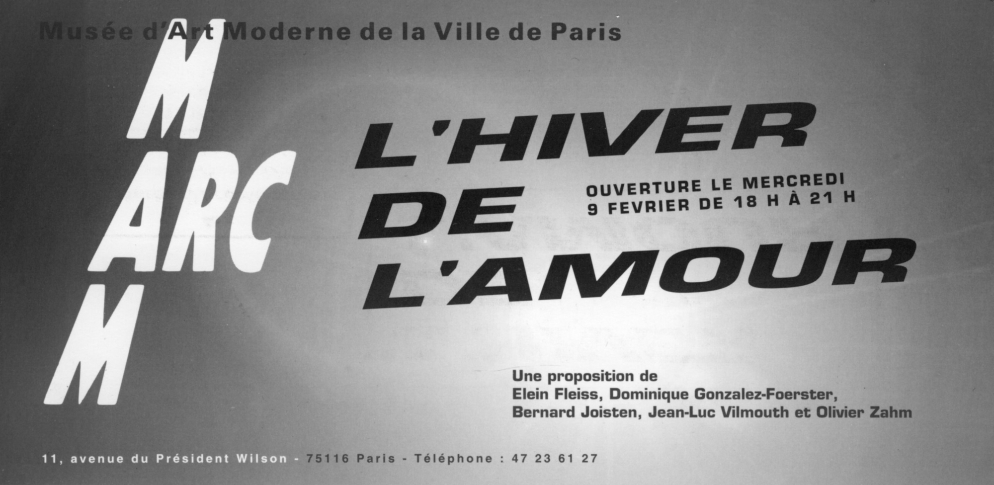 Carton d'invitation à l'exposition L'hiver de l'amour, Musée d'art moderne de la Ville de Paris, du 10 février au 13 mars 1994