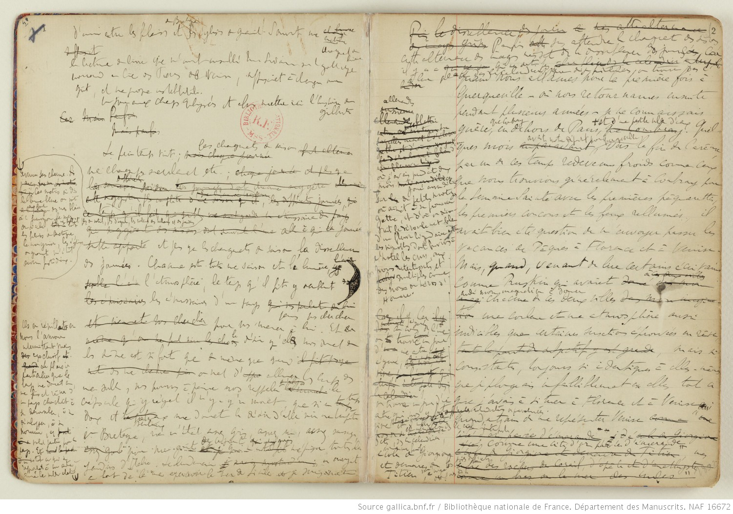 A la recherche du temps perdu, manuscrit de Marcel Proust, collection Bibliothèque nationale de France, département des manuscrits